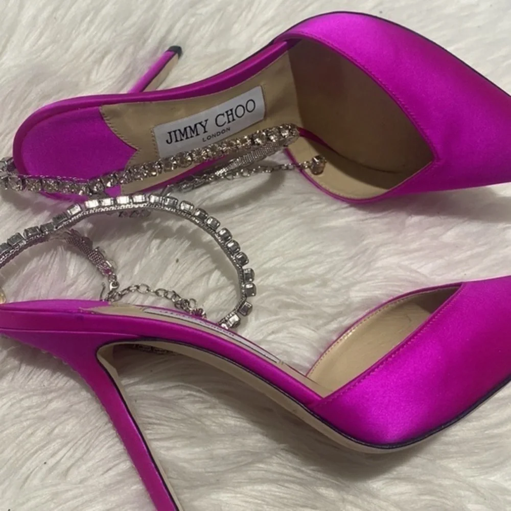 Jimmy Choo‎ Saeda Crystal ankle strap pointed toe pump size 39EU